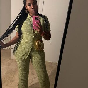 Fashion Nova Olive Knit Wide Leg Set